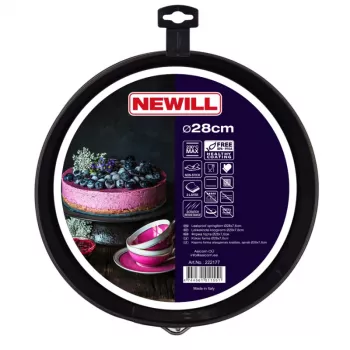 NEWILL atsperformas kūku veidne Ø28x7,6 cm melna, nepiedegoša oglekļa tērauda
