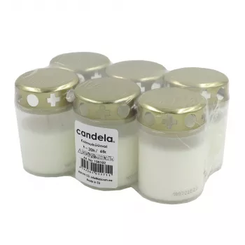 CANDELA kapa sveces ar vāciņiem, komplekts no 6, ~20h degšanas laiks, baltas