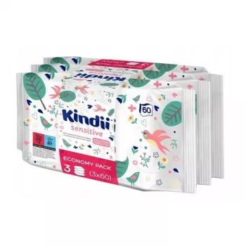 Kindii Sensitive mitrās salvetes mazuļiem, komplekts 3x60 gab.