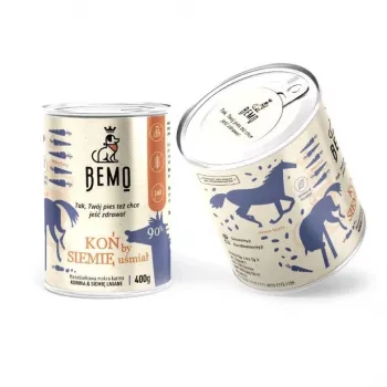 BEMO Horse Monoprotein mitrā barība suņiem – 400g konservu kārba