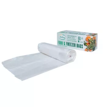 BioBag 6L kompostējami pārtikas saldētavas maisiņi, 20 perforēti maisiņi ruļļa, 24 x 50 cm, 18 mikroni, caurspīdīgi