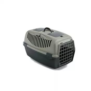 STEFANPLAST Gulliver 2 transporta būris ar plastmasas durvīm 55x36x35 cm, pelēks/zaļš