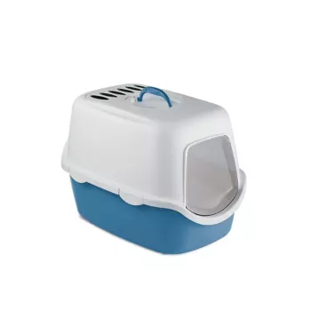 STEFANPLAST Cathy Filter slēgta kaķu tualetes kaste ar filtru 56x40x40 cm, balta/zila
