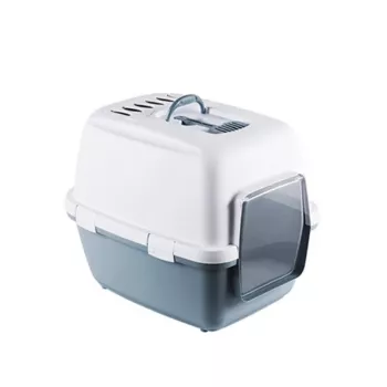 STEFANPLAST Cathy Comfort slēgta kaķu tualete ar pārsegu 58x45x48 cm balta/zila
