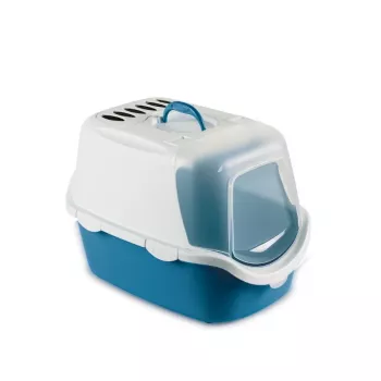 STEFANPLAST Cathy Easy Clean slēgta kaķu tualete ar pārsegu 56x40x40 cm, balta/zila