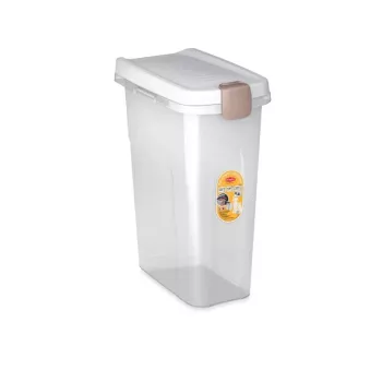 STEFANPLAST mājdzīvnieku barības uzglabāšanas konteiners 25L 10kg caurspīdīgs/balts