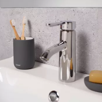 TATAY Tube zobu suku turētājs, keramikas, antracīta pelēks, 4 suku ietilpība