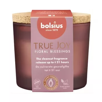 BOLSIUS True Joy smaržīgā svece stikla traukā ar korķa vāku, Floral Blessings, Ø66x83mm