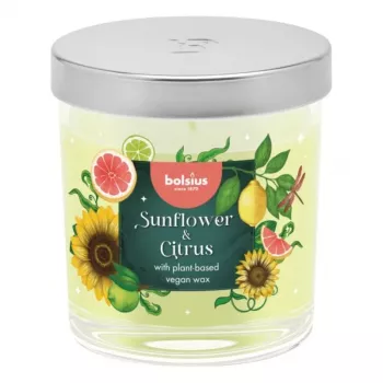 BOLSIUS Floral Fusion smaržīgā svece stikla burkā, saulespuķe un citrusi, Ø80x72mm