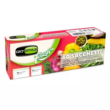 GIOSTYLE Hermētiskie pārtikas maisiņi 60 gab. (30 x 18x21 cm + 30 x 15x15.5 cm) - Zip Lock, droši saldētavā