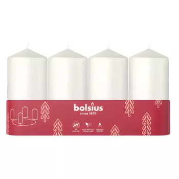 BOLSIUS sveces cilindrs 4 gab. Ø100x48mm baltas