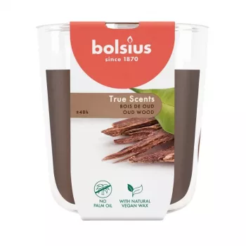 BOLSIUS True Scents smaržīga svece stikla traukā Oud Wood Ø97x85mm