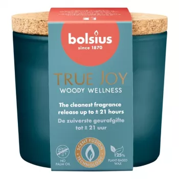 BOLSIUS True Joy smaržvīraks stikla burkā ar korķa vāku - Woody Wellness, Ø66x83 mm