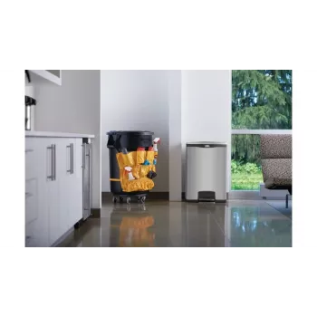 Rubbermaid Slim Jim 90L nerūsējošā tērauda atkritumu tvertne ar pedāli, sudraba/melna, priekšējais pedālis 1901999