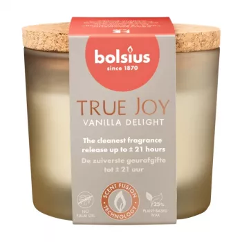 BOLSIUS True Joy Vanilla Delight smaržīgā svece stikla traukā ar korķa vāku, Ø66x83 mm