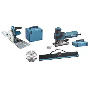 Makita zāģu komplekts MEU029J (SP6000J + 4351FCTJ) - iegremdējamais ripzāģis un svārstveida figūrzāģis, zils/melns
