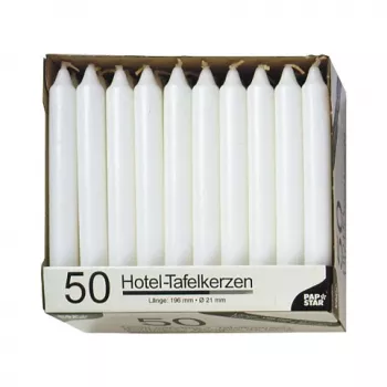 PAPSTAR svece kātiņš balta 196 mm augstums 22 mm diametrs, 100 gab., parafīns, 7 h degšanas laiks