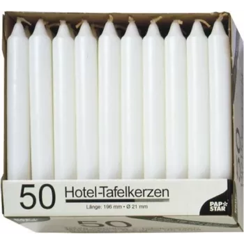 PAPSTAR svece kātiņš balta 196 mm augstums 22 mm diametrs, 100 gab., parafīns, 7 h degšanas laiks