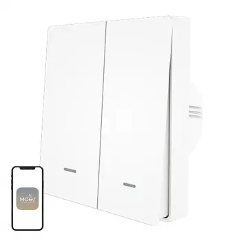 MOES ZS-B-EU2 ZigBee 2 kanālu gaismas slēdzis, nav nepieciešams neitrālais vads, balts