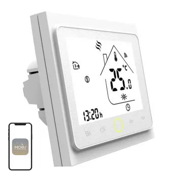 MOES BHT-002 Wi-Fi LCD viedais ūdens sildīšanas termostats, skārienjūtīgs ekrāns, lietotne un balss vadība, balts