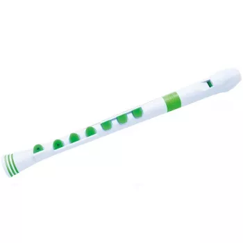 NUVO Recorder+ balti-zaļa soprāna flauta, vācu pirkstu sistēma, C tonalitāte, ABS plastmasa, ar futrāli, tīrīšanas kociņu un pirkstu shēmu