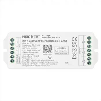 Miboxer PZ2 Zigbee 3.0+ 2.4G LED kontrolleris, 2-in-1 CCT/Dimmer, DC 12-48V, 20A