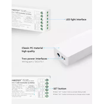 MiBoxer FUT035S+16kHz 2-in-1 Dual White LED Controller (DC12/24V, 2.4GHz, 16kHz bez mirgošanas)