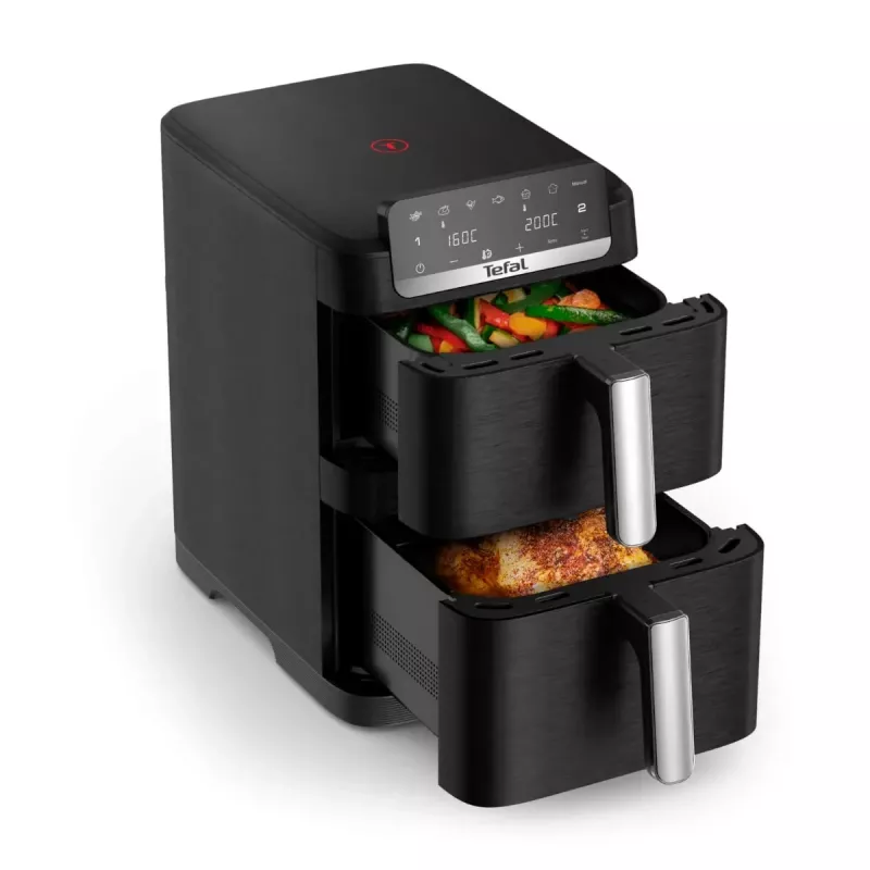 TEFAL Double Basket Airfryer EY7528E0 Easy Fry Crispy Stack, 2700 W, 6 L + 4 L, melns