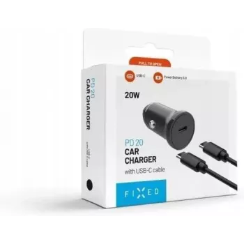 FIXED USB-C Auto Lādētājs 20W ar USB-C uz USB-C Kabeli - Melns FIXCC20N-CC-BK