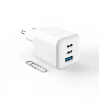 Fixed Mini 2x USB-C un USB GaN lādētājs 65W balts