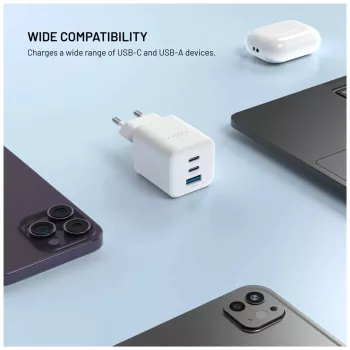 Fixed Mini 2x USB-C un USB GaN lādētājs 65W balts