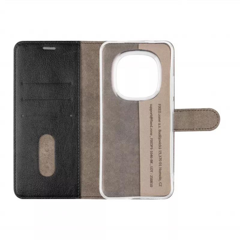 Fixed Opus grāmatveida futrālis Xiaomi Redmi Note 15 Pro 5G - āda, melns