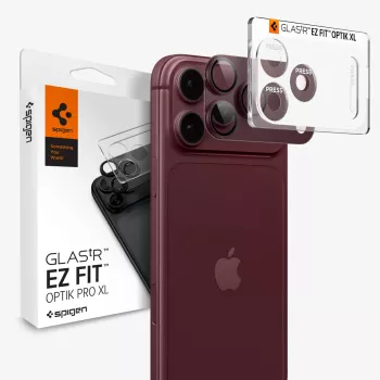 Spigen Optik Pro XL GLAS.TR EZ Fit kameras objektīva aizsargstikls iPhone 18 Pro - Dark Cherry