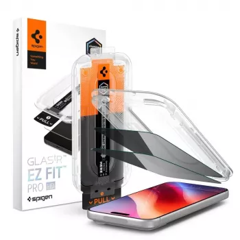 Spigen Glas.tR EZ Fit Pro HD Anti-Spy rūdītā stikla ekrāna aizsargs iPhone 18 Pro (2 gab.)