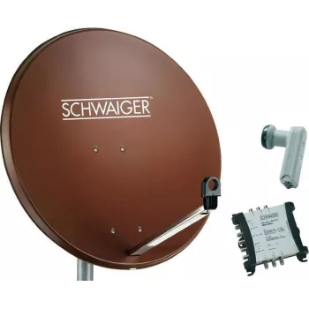 SCHWAIGER SAT sistēma 80 cm 6 dalībniekiem Quattro LNB (bez slēdža) ķieģeļsarkanā krāsā ar Multiswitch 5/6