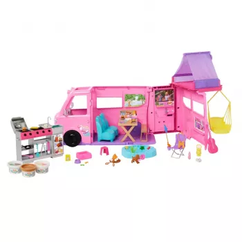 Barbie Dreamhouse Adventures leļļu kemperis ar 7 zonām un 60+ aksesuāriem, rozā