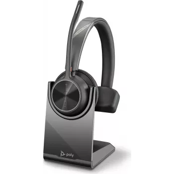 HP Poly Voyager 4300 UC Series 4310 bezvadu ausu klausules ar USB-C adapteri un statīvu, Zoom sertificētas 218474-01