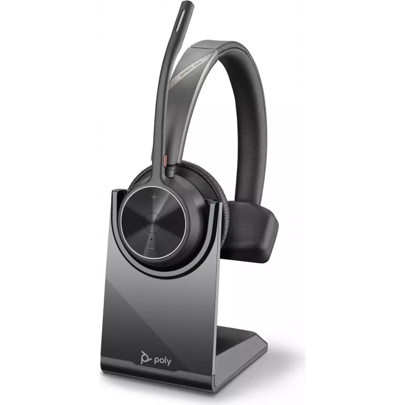 HP Poly Voyager 4300 UC Series 4310 bezvadu ausu klausules ar USB-C adapteri un statīvu, Zoom sertificētas 218474-01