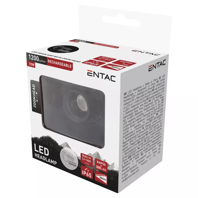 ENTAC EHL-ZH-10W-R tuvākā lukturis ar uzlādējamu akumulatoru, 10W, kustību sensors