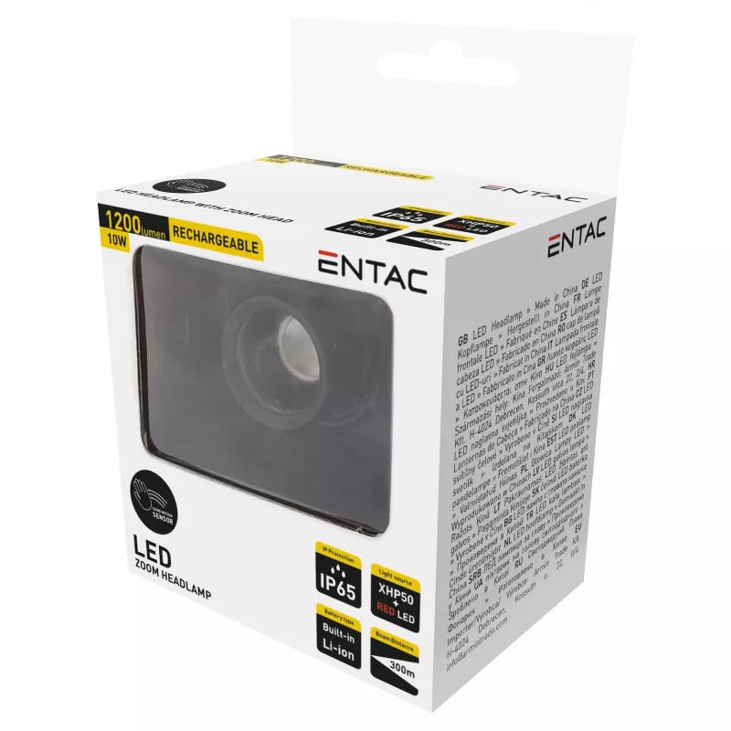 ENTAC EHL-ZH-10W-R tuvākā lukturis ar uzlādējamu akumulatoru, 10W, kustību sensors
