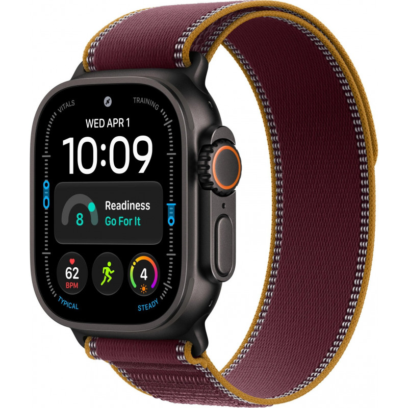 Apple Watch Ultra 4 GPS + Cellular 49 mm melns titāna korpuss ar bordo Trail Loop siksniņu, M/L