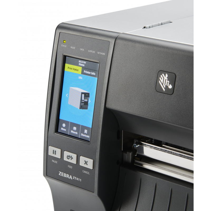 ZEBRA TT Printer ZT411; 4, 203 dpi, Euro un UK cord, Serial, USB, 10/100 Ethernet, Bluetooth 4.1/MFi, USB Host, Peel w/ Full Rewind, EZPL