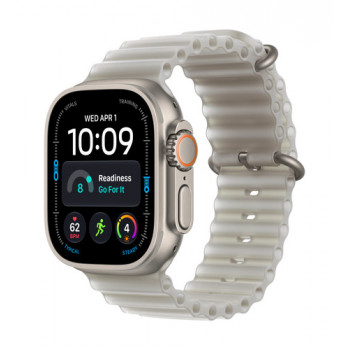 Apple Watch Ultra 4 GPS + Cellular 49mm dabīgā titāna korpuss ar caurspīdīgi pelēku Ocean siksnu