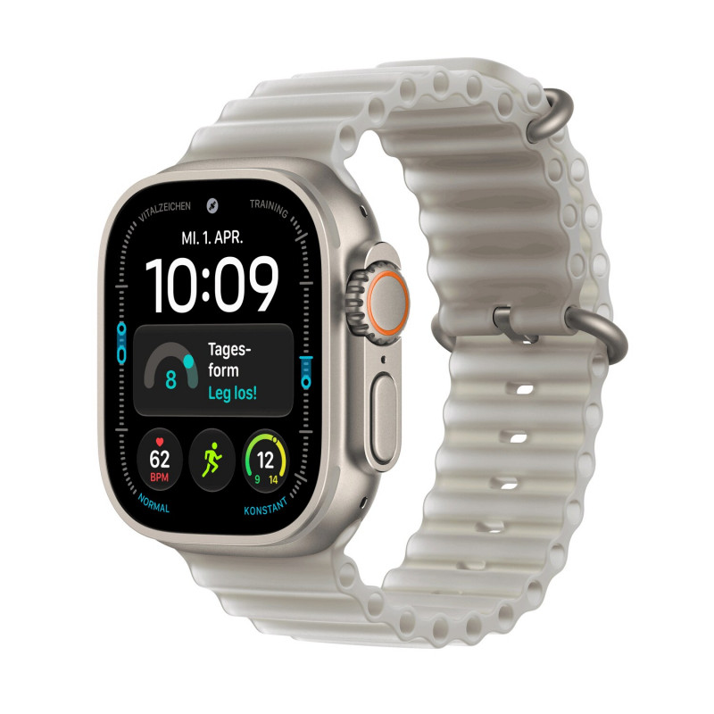Apple Watch Ultra 4 GPS + Cellular 49mm dabīgā titāna korpuss ar caurspīdīgi pelēku Ocean siksnu