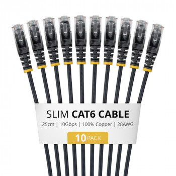 StarTech slaids Cat6 U/UTP savienojuma kabelis RJ45, 0,25 m, melns, 10 gab.