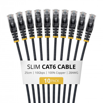 StarTech slaids Cat6 U/UTP savienojuma kabelis RJ45, 0,25 m, melns, 10 gab.