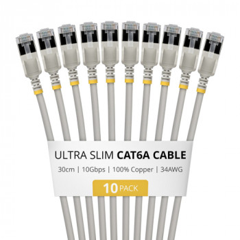 StarTech.com slaids Cat6a U/FTP savienojuma kabelis RJ45, 0,3 m, pelēks, 10 gab.
