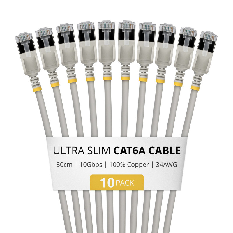 StarTech.com slaids Cat6a U/FTP savienojuma kabelis RJ45, 0,3 m, pelēks, 10 gab.