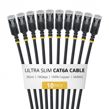 StarTech.com Slim Cat6a U/FTP tīkla kabelis RJ45, 0,3 m, melns, 10 gab.