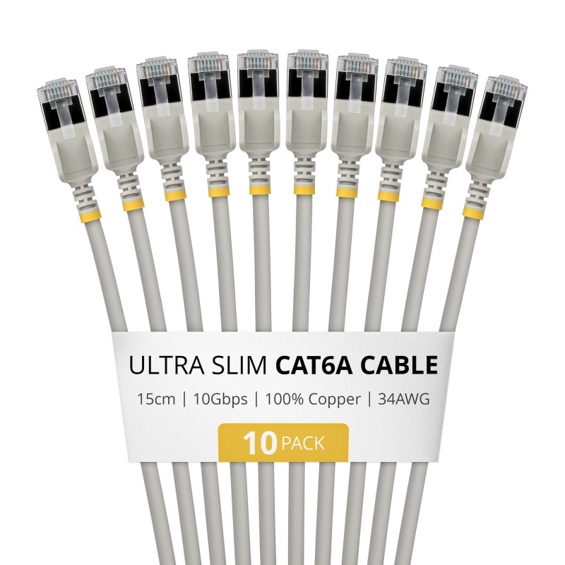 StarTech.com slaids Cat6a U/FTP savienojuma kabelis RJ45, 0,15 m, pelēks, 10 gab.